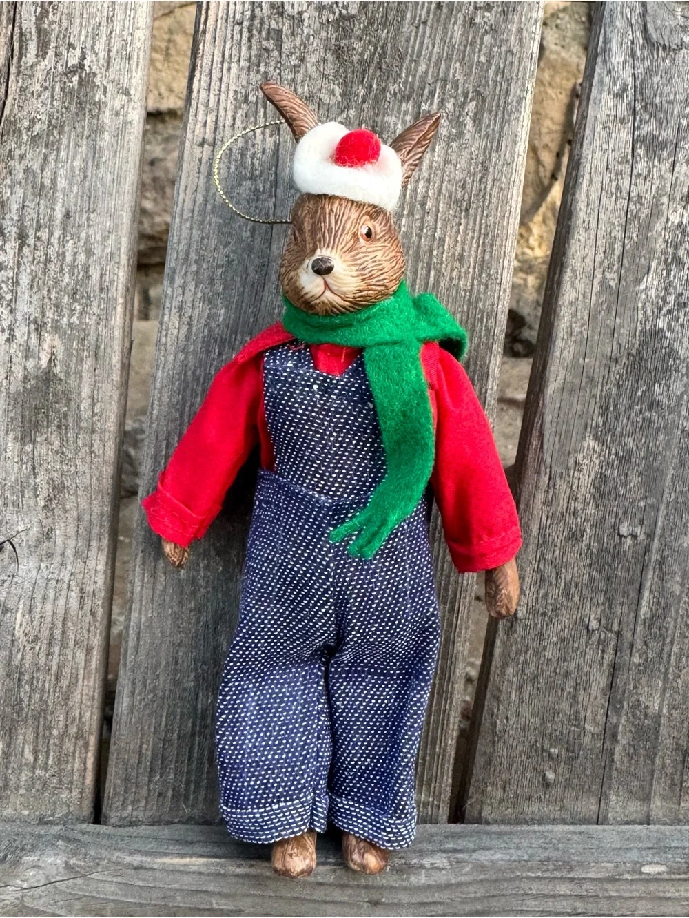 Vintage Silvestri Porcelain Bisque Bunny Rabbit Christmas Ornament